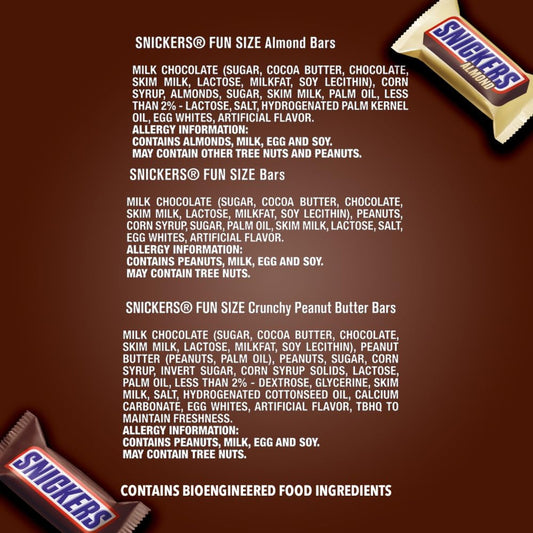 SNICKERS Original, Peanut Butter & Almond Bulk Variety Pack Fun Size Chocolate Candy Bar Assortment, 60 Pieces Bag