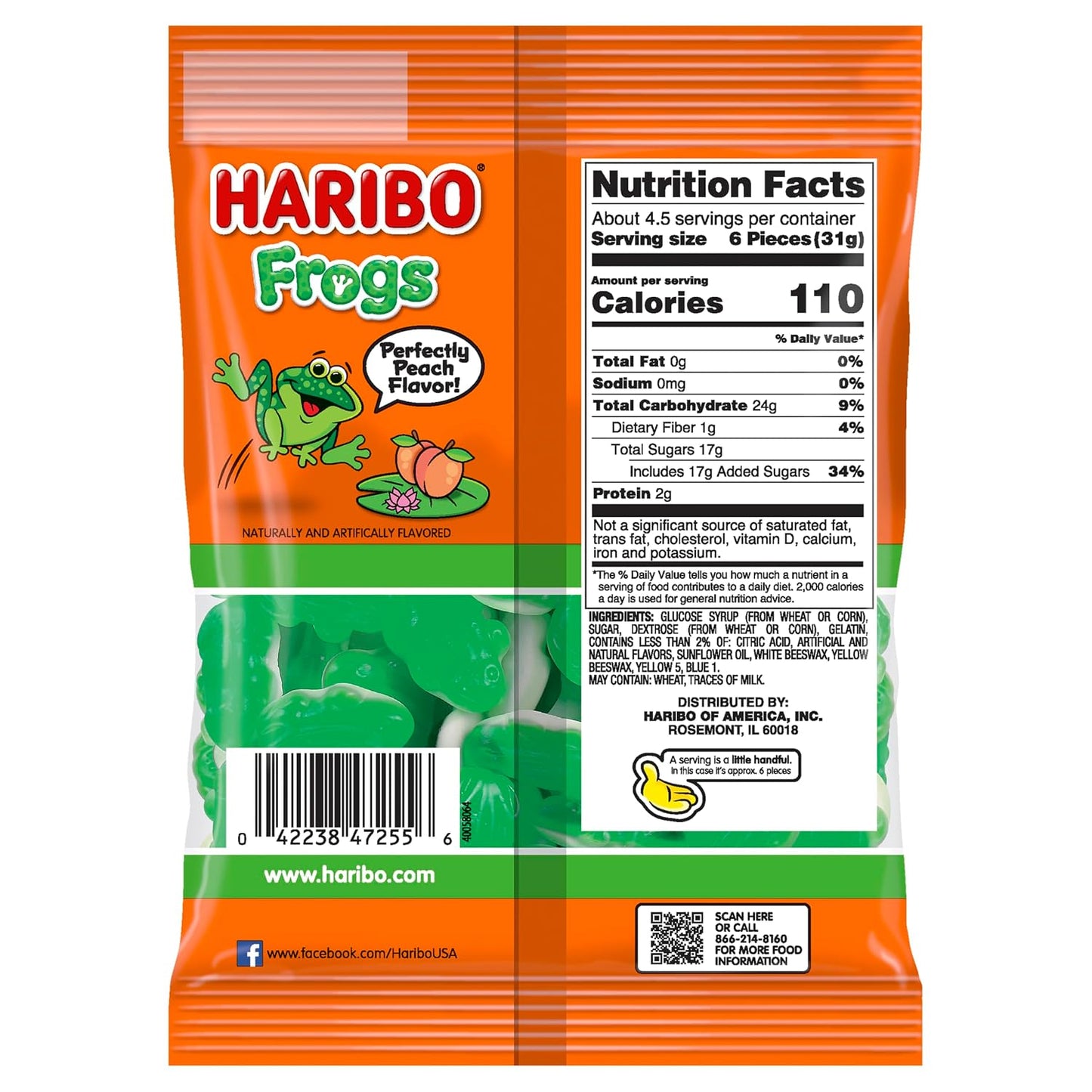 Haribo Gummi Candy, Frogs, 5 Ounce