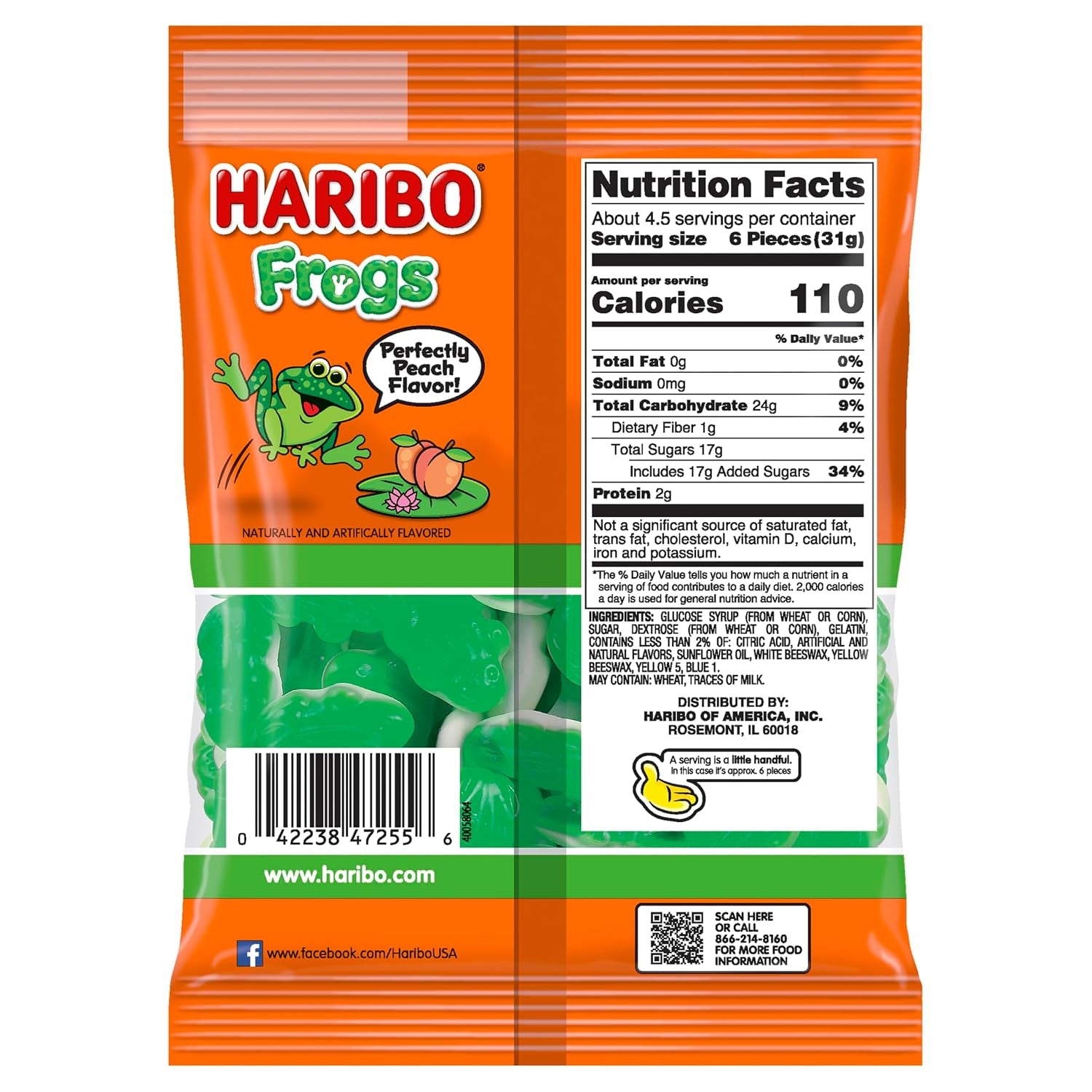 Haribo Gummi Candy, Frogs, 5 Ounce
