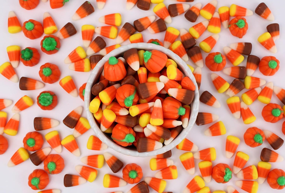 Autumn Mix Candy Corn with Pumpkins, Bulk Mellowcreme, 1 Lb