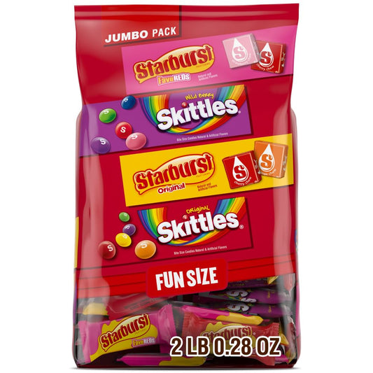 Skittles, Starburst Fun Size Chewy Candy Assorted Variety, Individually Wrapped, 32.28 Ounces