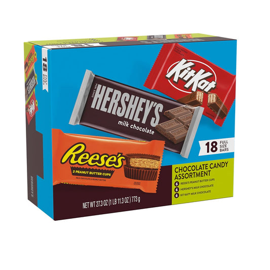 HERSHEY'S, KIT KAT and REESE'S Assorted Milk Chocolate Candy Variety Box (18 Pieces)