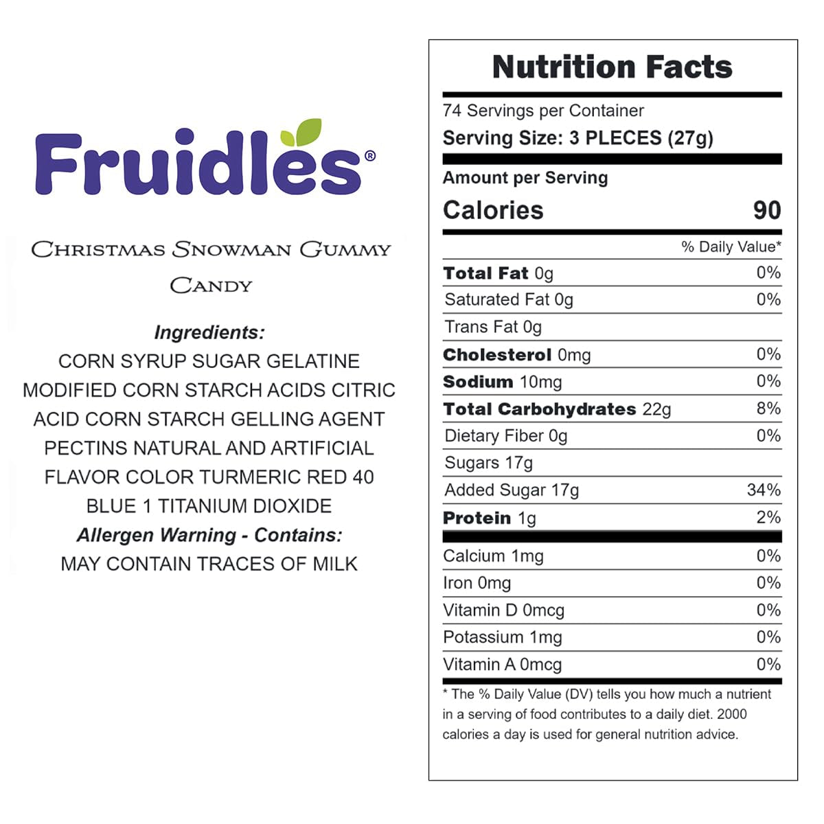 Fruidles Christmas Snowman Gummy Candy, Delicious Gummies, Fun and Festive Holiday Snacking (1 Pound)