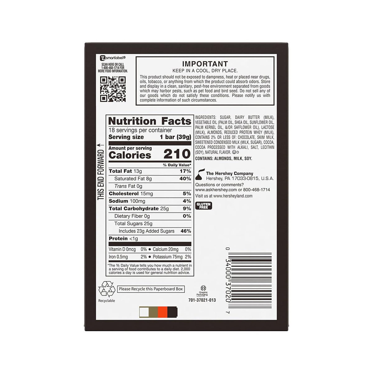 SKOR Crisp Butter Toffee Chocolate Candy Bars, 1.4 Oz, 18 Ct