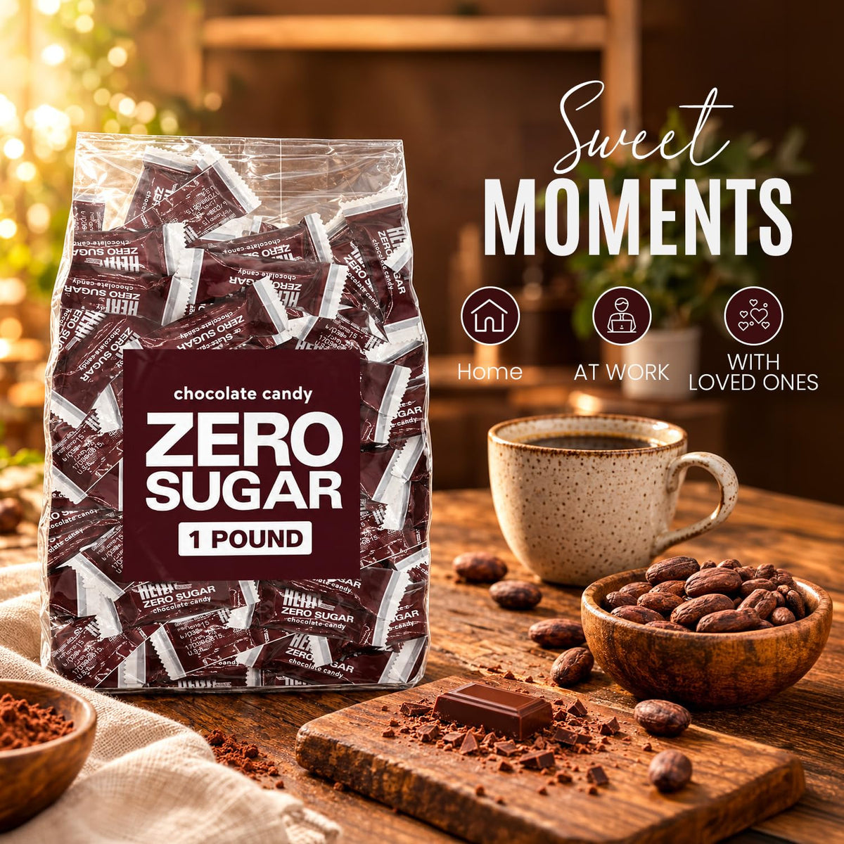 Zero Sugar Milk Chocolate Candy Bars - Approx. 56 Individually Wrapped Sugar Free Mini Chocolate Bars