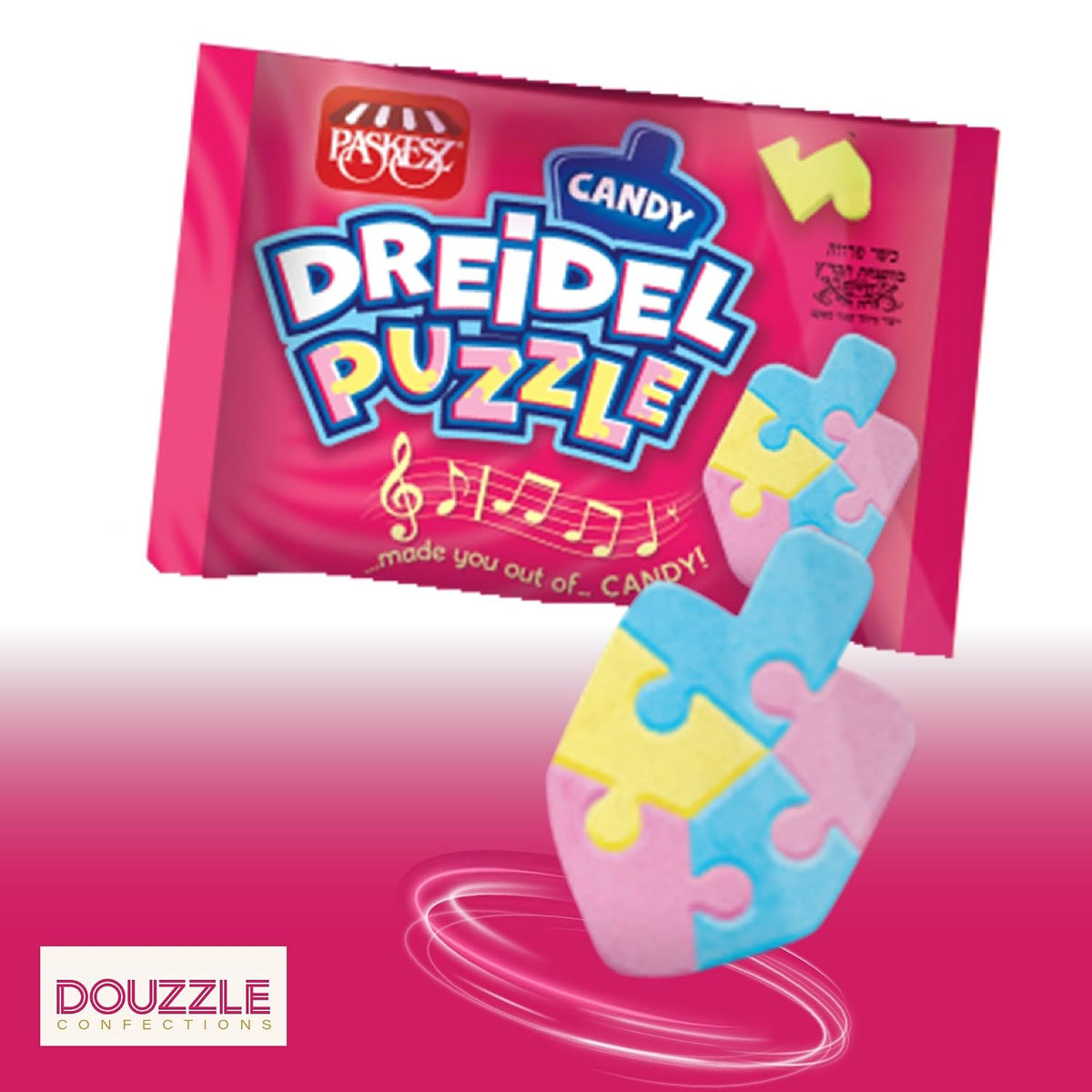 Douzzle Kosher, Hanukkah Candy Dreidels for Kids, Candy Dreidel Puzzle (Pack of 1)