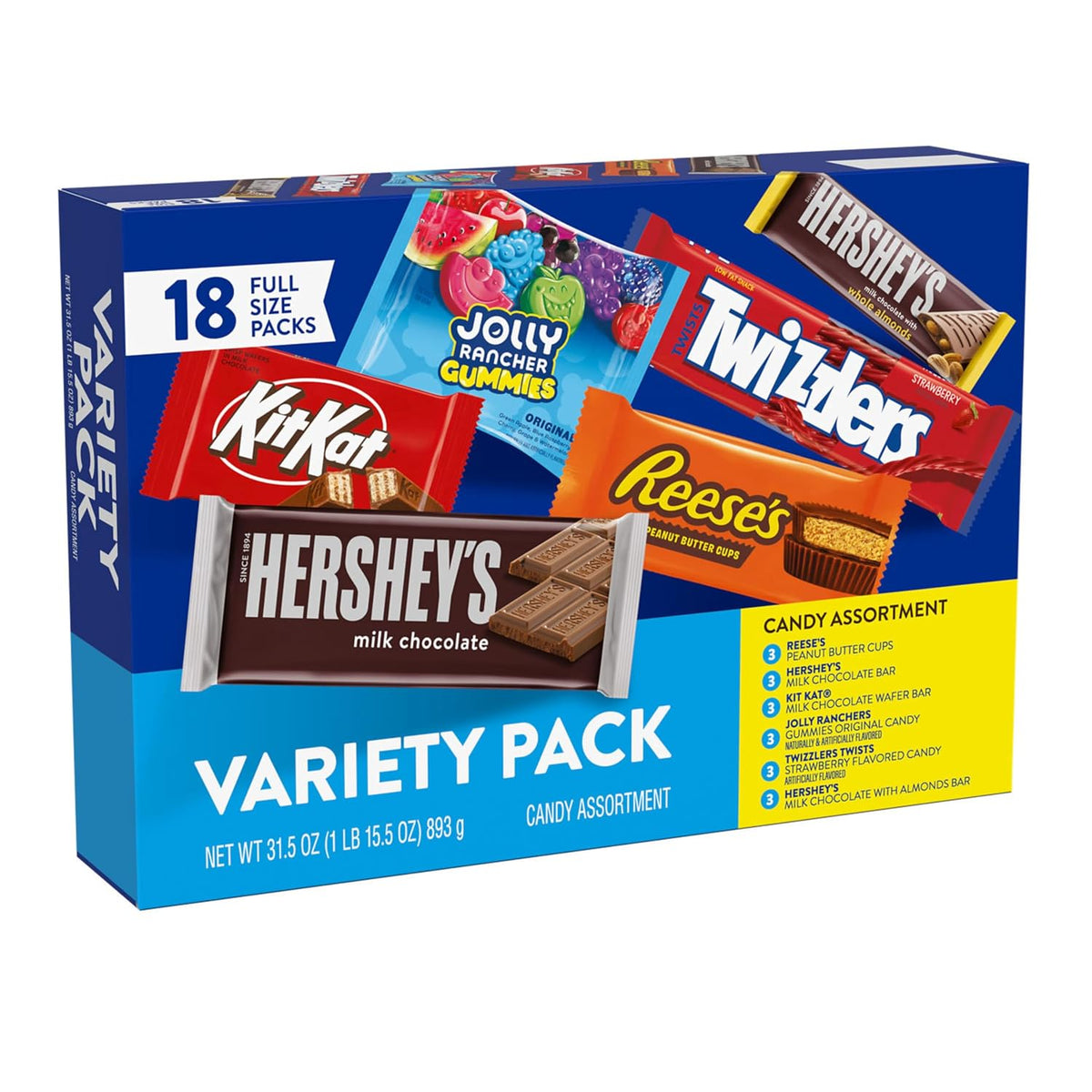 Hershey Assorted Flavored Candy Variety Pack, 31.5 Oz (18 Packs)