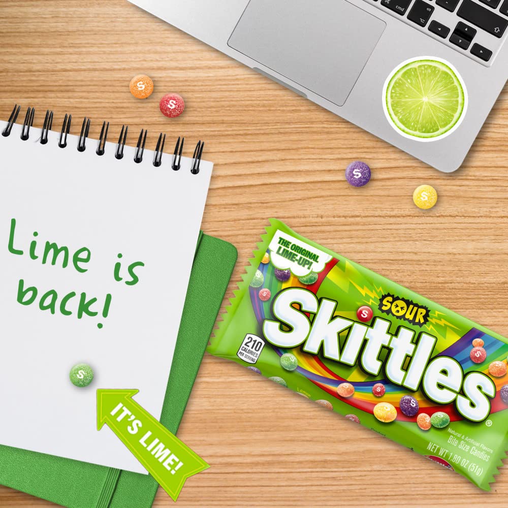 SKITTLES Sours Individually Wrapped Full Size Chewy Sour Candy Packs, 24 Ct Bulk Box