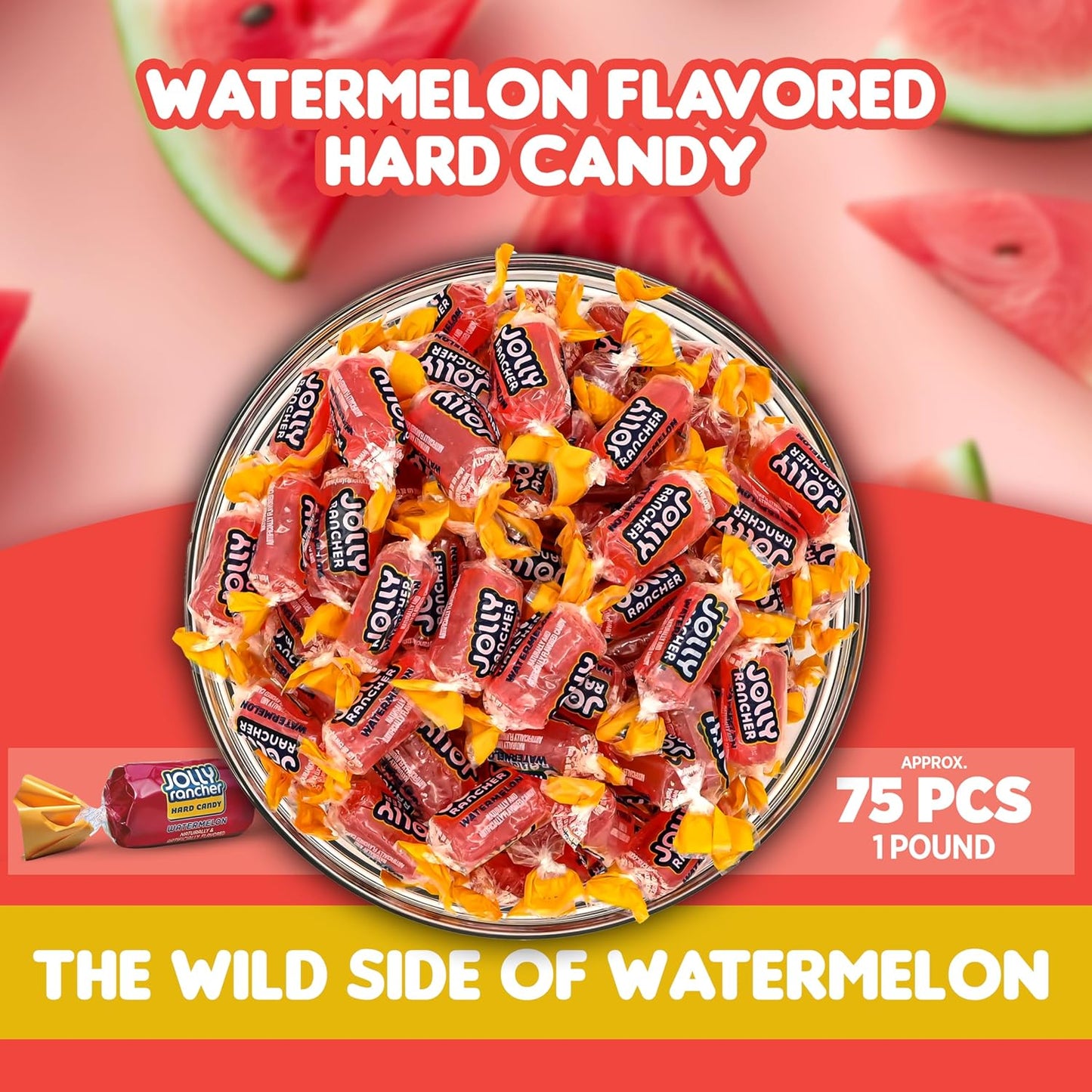 Watermelon Jolly Ranchers Hard Candy – Original Flavor – 1 LB Bulk Bag (Approx. 75 Pieces)