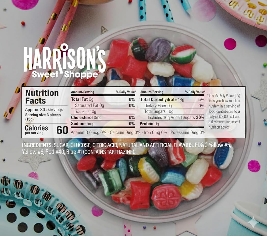 Harrisons Assorted Hard Candy, 16oz | Old Fashioned Assortment | Bulk Holiday Candy Mix in Presentable Container | Kosher