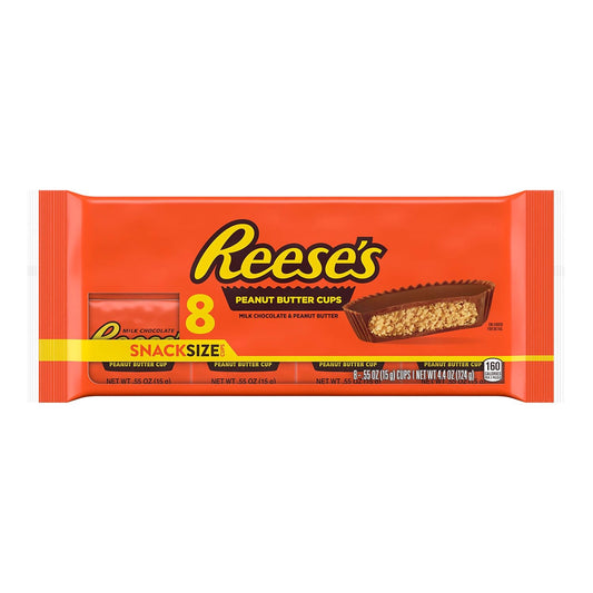 Reese's, Milk Chocolate Snack Size Peanut Butter Cups, Candy Packs, 0.6 Ounce, 8 Count