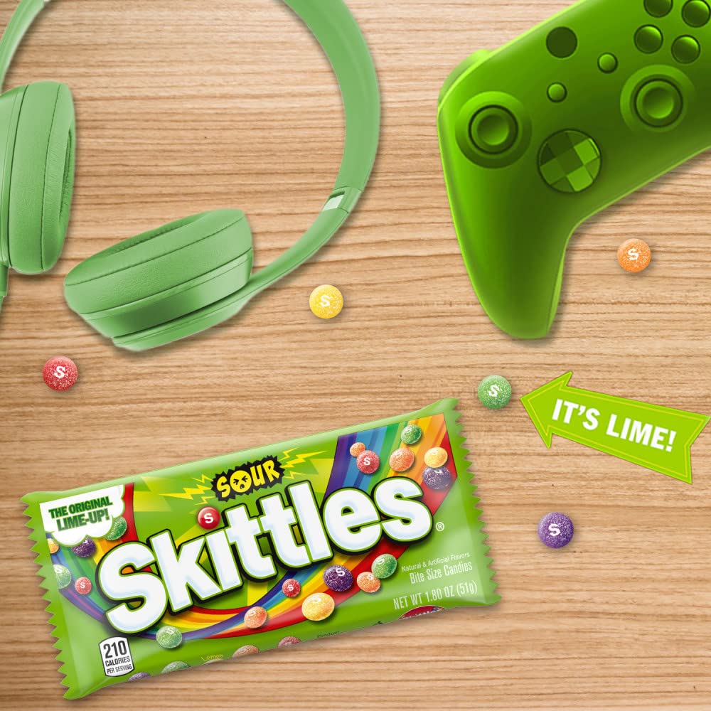 SKITTLES Sours Individually Wrapped Full Size Chewy Sour Candy Packs, 24 Ct Bulk Box