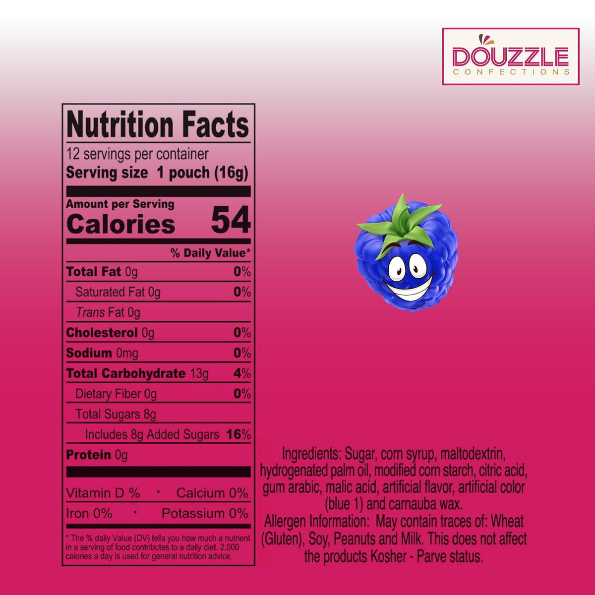 Douzzle Kosher, Hanukkah Candy, Raspberry Dreidel Shaped Oodles (12 Count, 1 Pack)