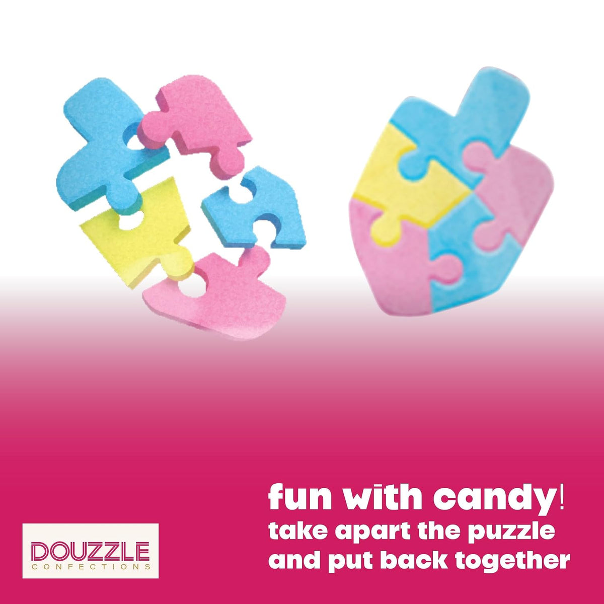 Douzzle Kosher, Hanukkah Candy Dreidels for Kids, Candy Dreidel Puzzle (Pack of 1)