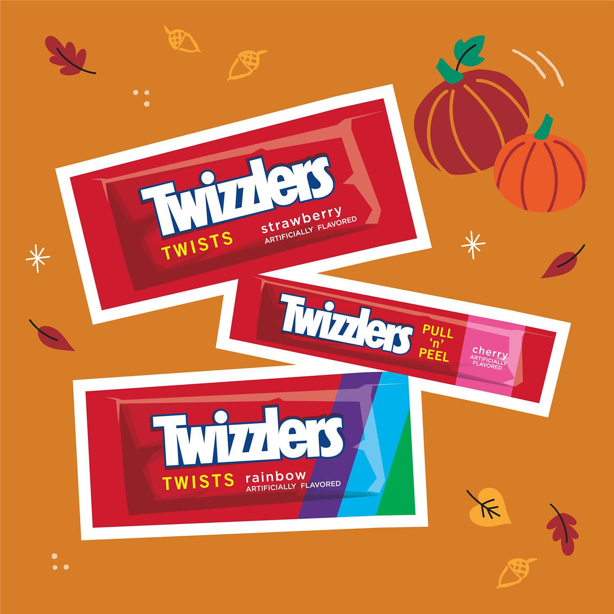 TWIZZLERS Assorted Fruit Flavored Chewy, Halloween Candy Variety Bag, 25.3 Oz (60 Pieces)