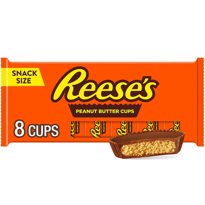 Reese's, Milk Chocolate Snack Size Peanut Butter Cups, Candy Packs, 0.6 Ounce, 8 Count