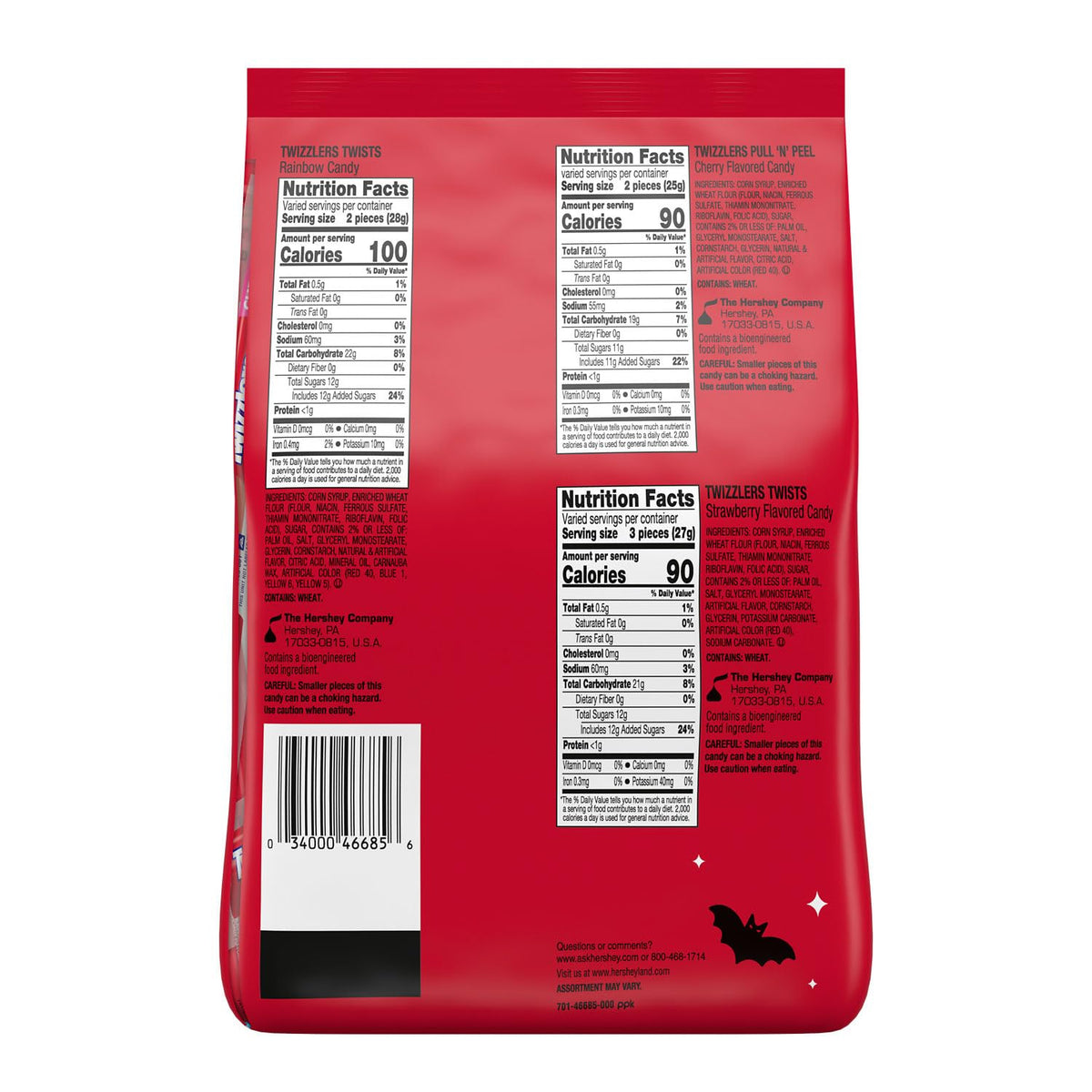 TWIZZLERS Assorted Fruit Flavored Chewy, Halloween Candy Variety Bag, 25.3 Oz (60 Pieces)