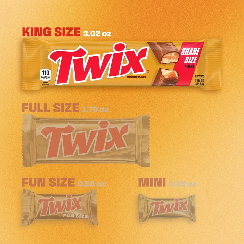 Twix Milk Chocolate Caramel Cookie Candy Bars, Share Size, 3 Ounce