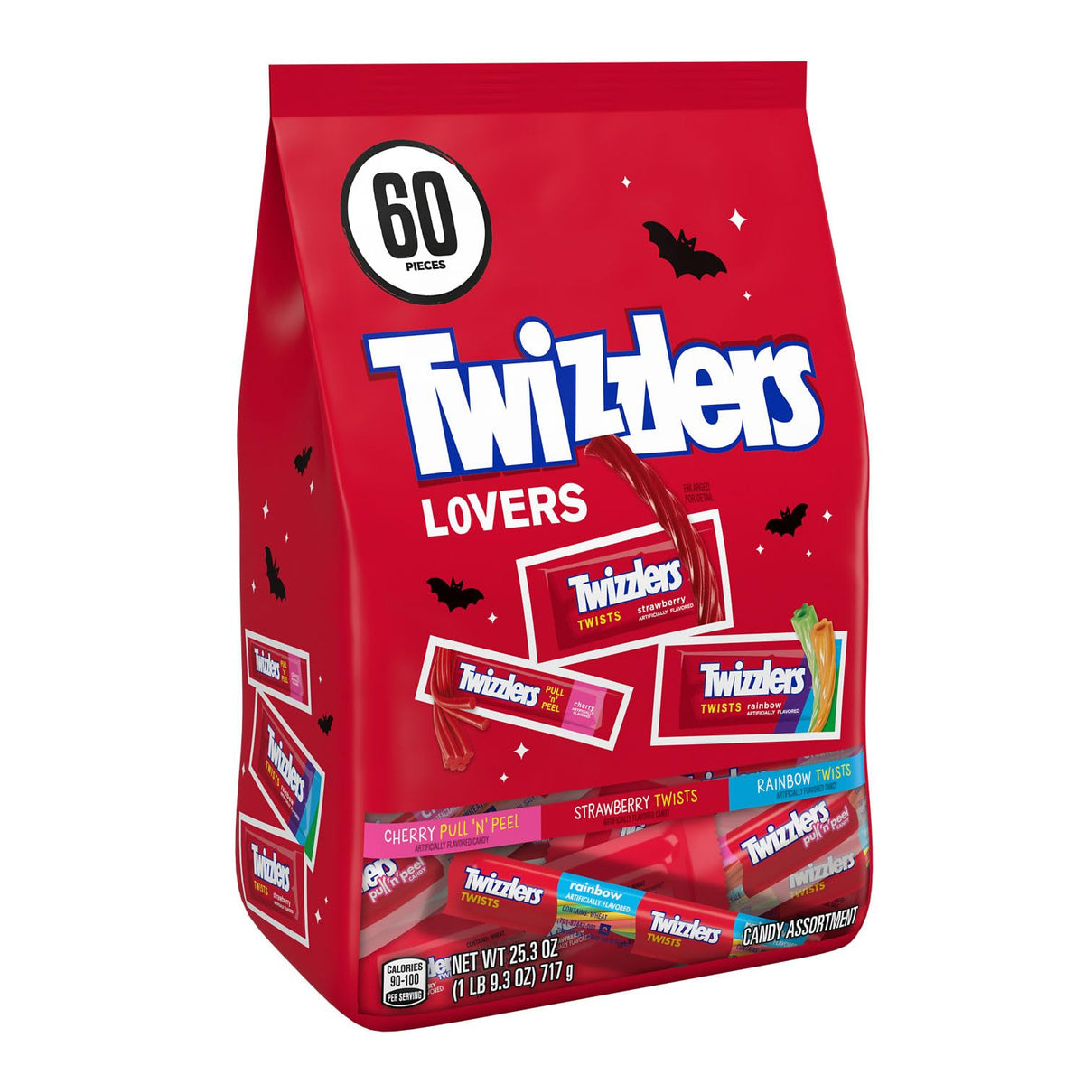 TWIZZLERS Assorted Fruit Flavored Chewy, Halloween Candy Variety Bag, 25.3 Oz (60 Pieces)