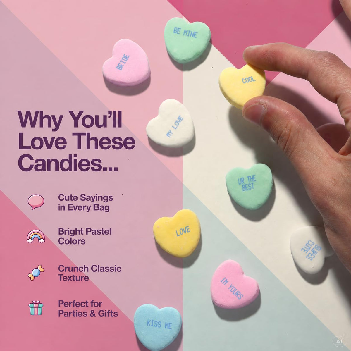 Large Conversation Hearts Candy, 1LB Bulk Bag, Valentine’s Day Candy Hearts
