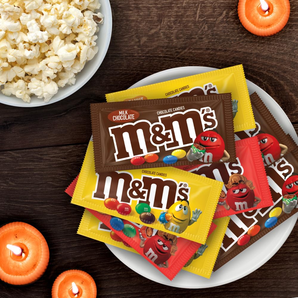 M&M's Milk Chocolate Candy, Bulk Candy Variety Pack, Full Size, Pack of 18