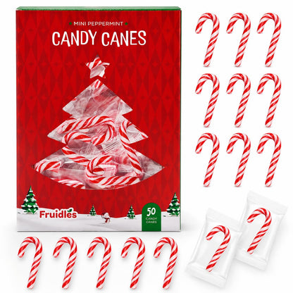 Fruidles Christmas Mini Candy Canes 100 Pack Peppermint Flavor, Individually Wrapped, 2" Inch