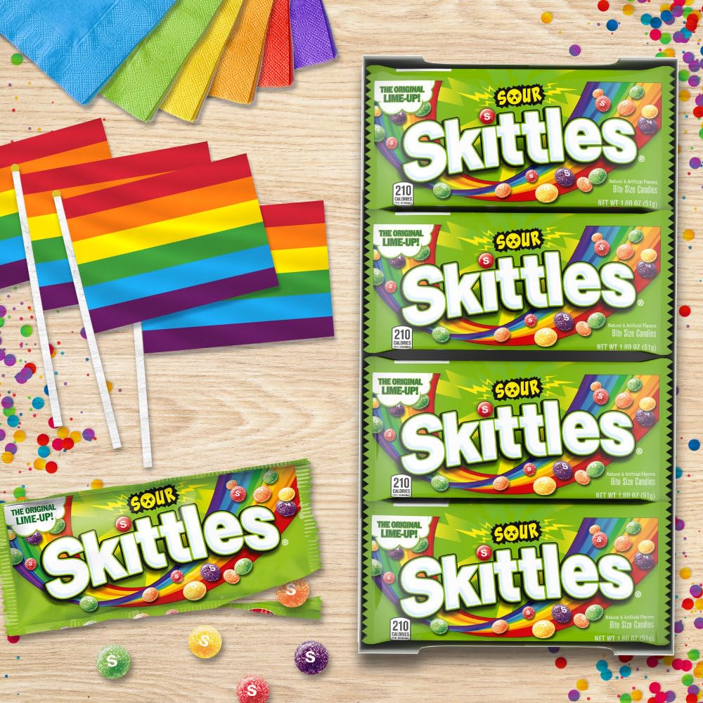 SKITTLES Sours Individually Wrapped Full Size Chewy Sour Candy Packs, 24 Ct Bulk Box