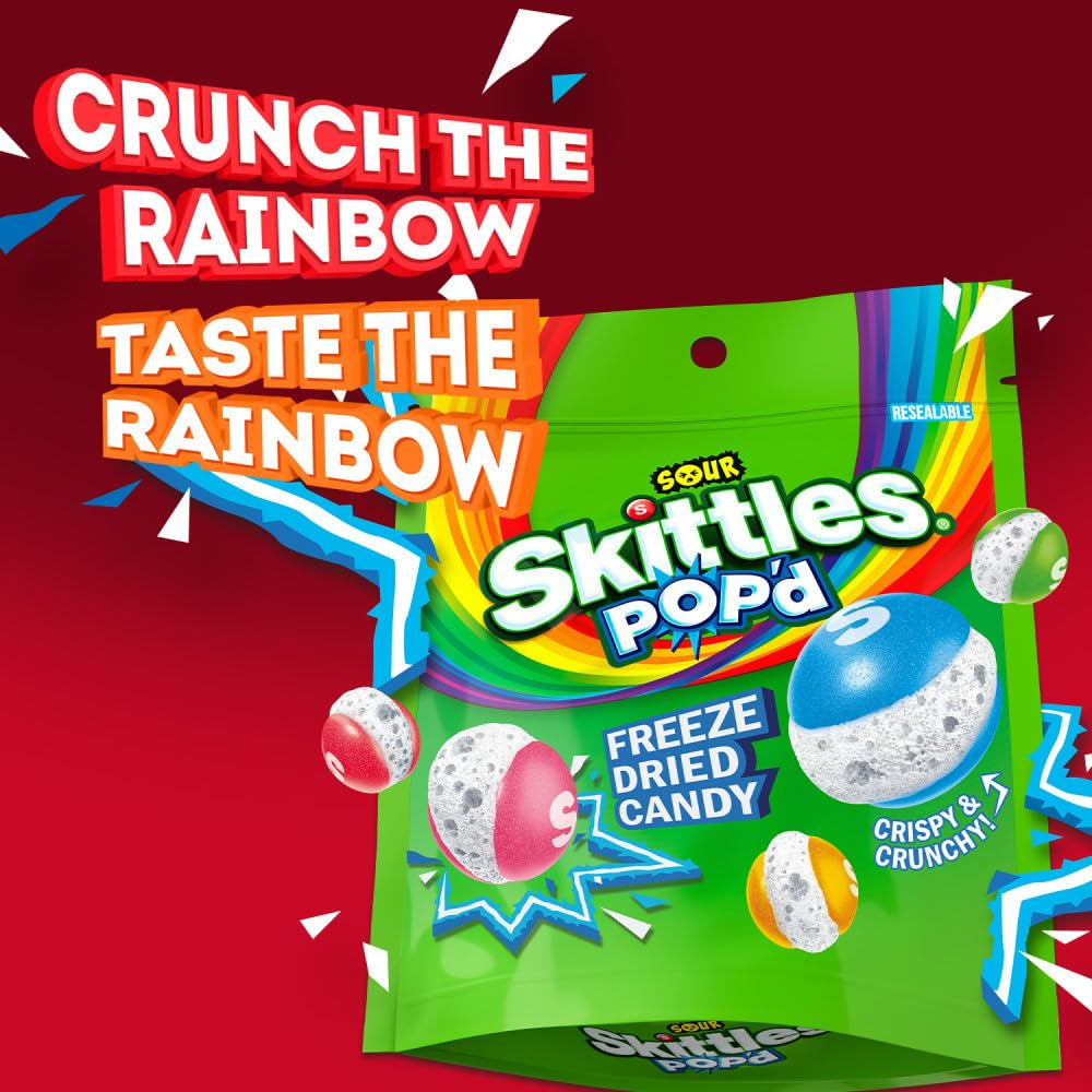 Skittles, Pop'D Sour Freeze Dried Candy Assortment, Resealable, 5.5 Ounce