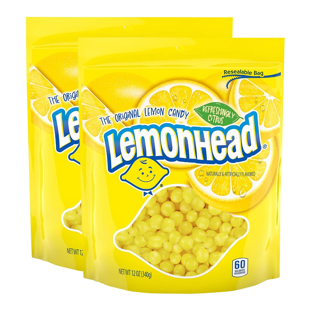 Lemonhead Hard Lemon Candy, Tangy & Sweet, Resealable Bag, 12 Oz (Pack of 2)