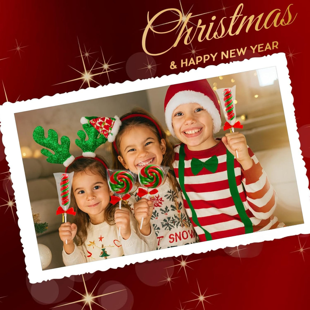 12 Twisty & 12 Swirl Festive Red-And-Green Lollipops with Red Ribbon Bow