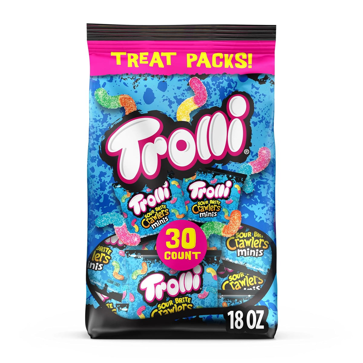 Trolli Mini Sour Brite Crawlers Candy, Sour Gummy Worms, 18 Oz, 30 Ct