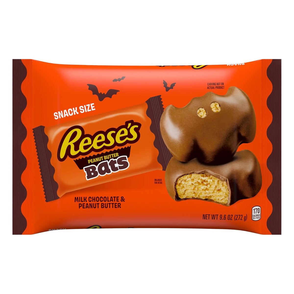 REESE'S Milk Chocolate Peanut Butter Snack Size Bats, Candy Bag, 9.6 Oz