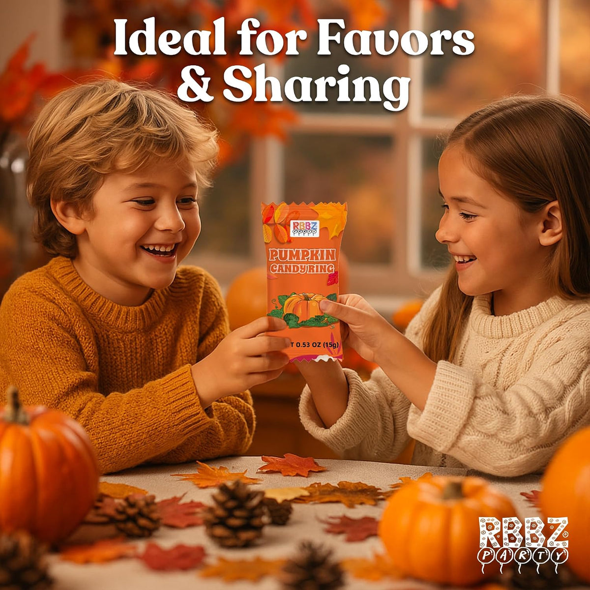 Pumpkin Candy 3D Ring Pops - 18 Individually Wrapped Suckers Bulk Pack - Thanksgiving Treats