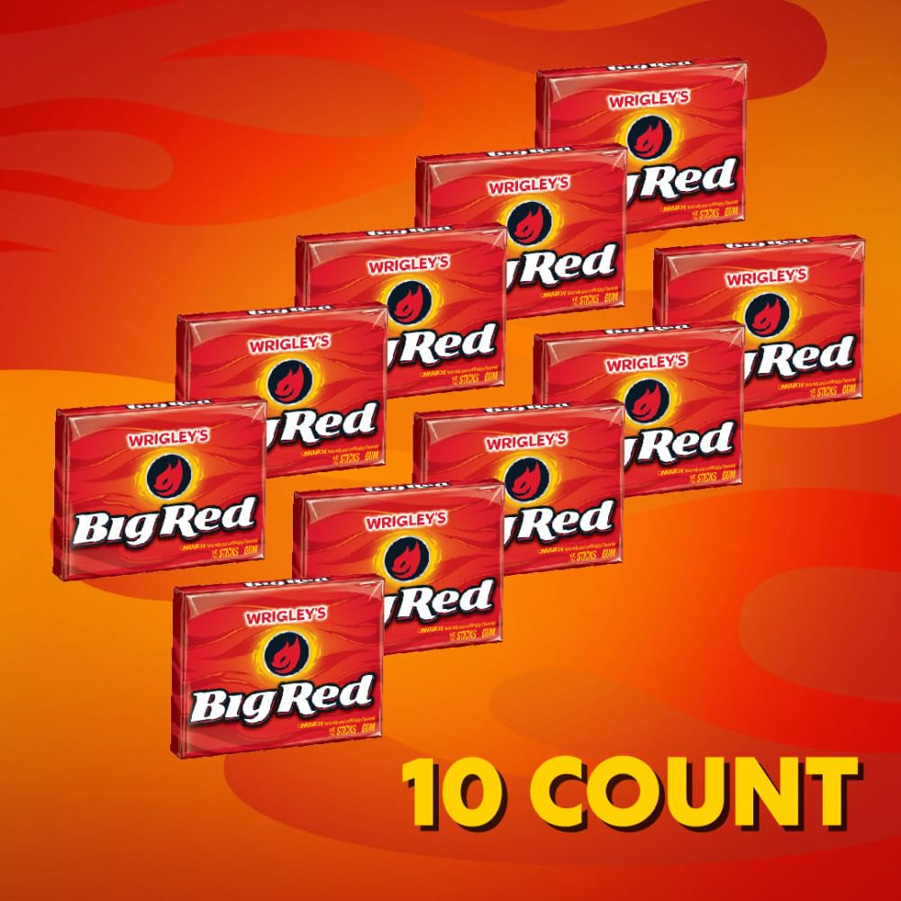 BIG RED WRIGLEY'S Cinnamon Chewing Gum, Bulk Pack, 15 Stick, 10 Pack