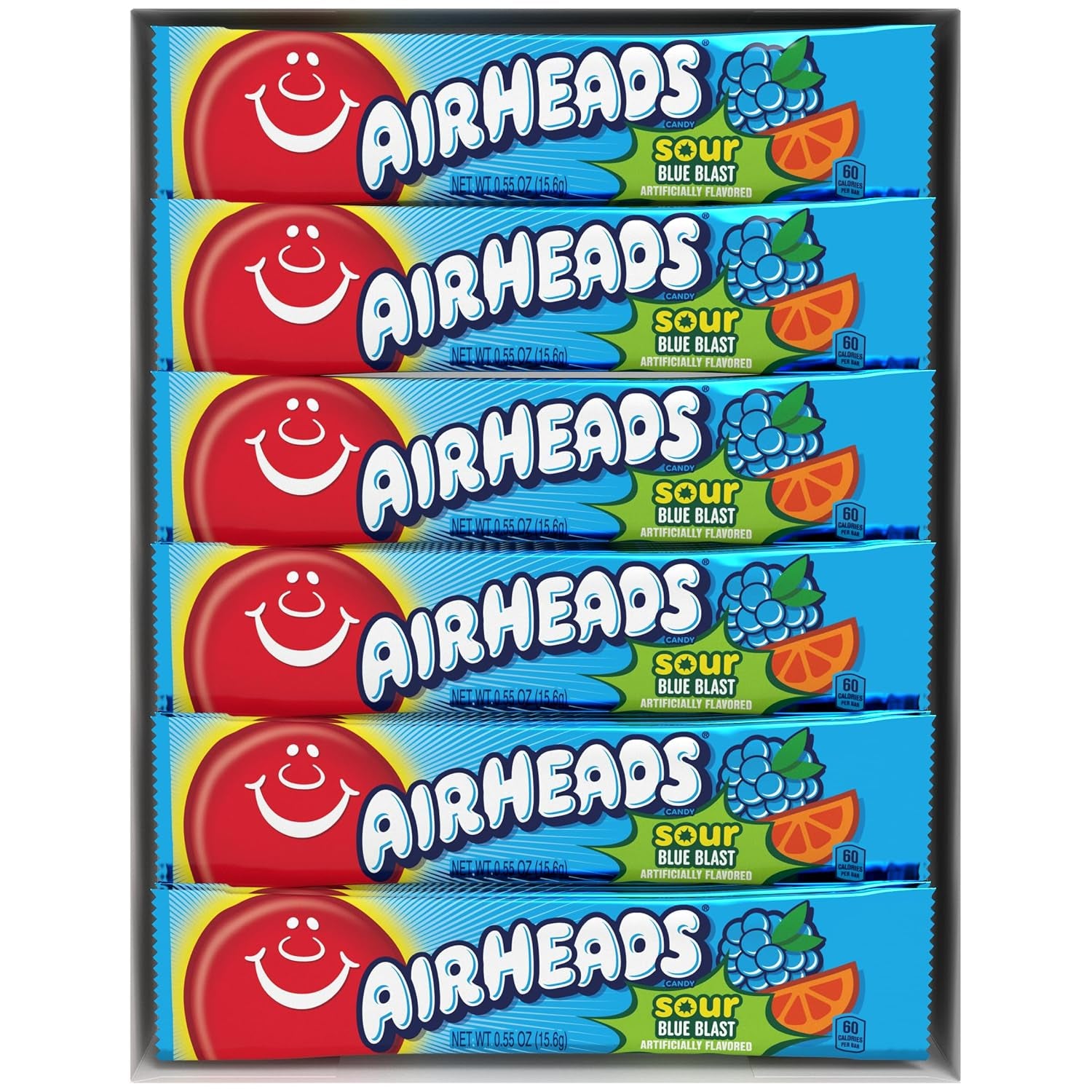 Airheads SOUR Candy Bars, Sour Blue Blast Flavored, Bulk, Pack of 36 Bars