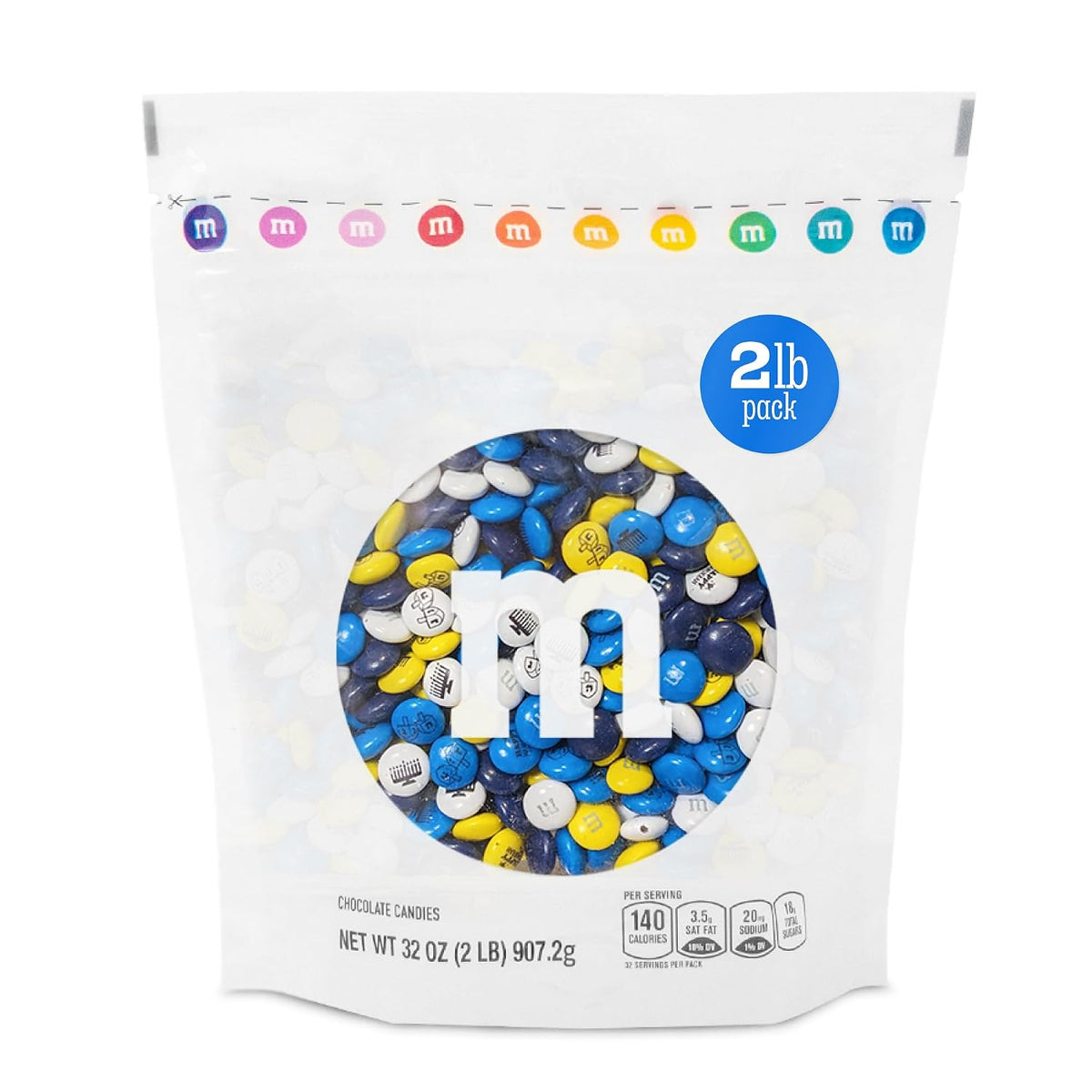 M&M'S Hanukkah Milk Chocolate Candy, Blue, Yellow, White, 2 Lb Bulk Bag
