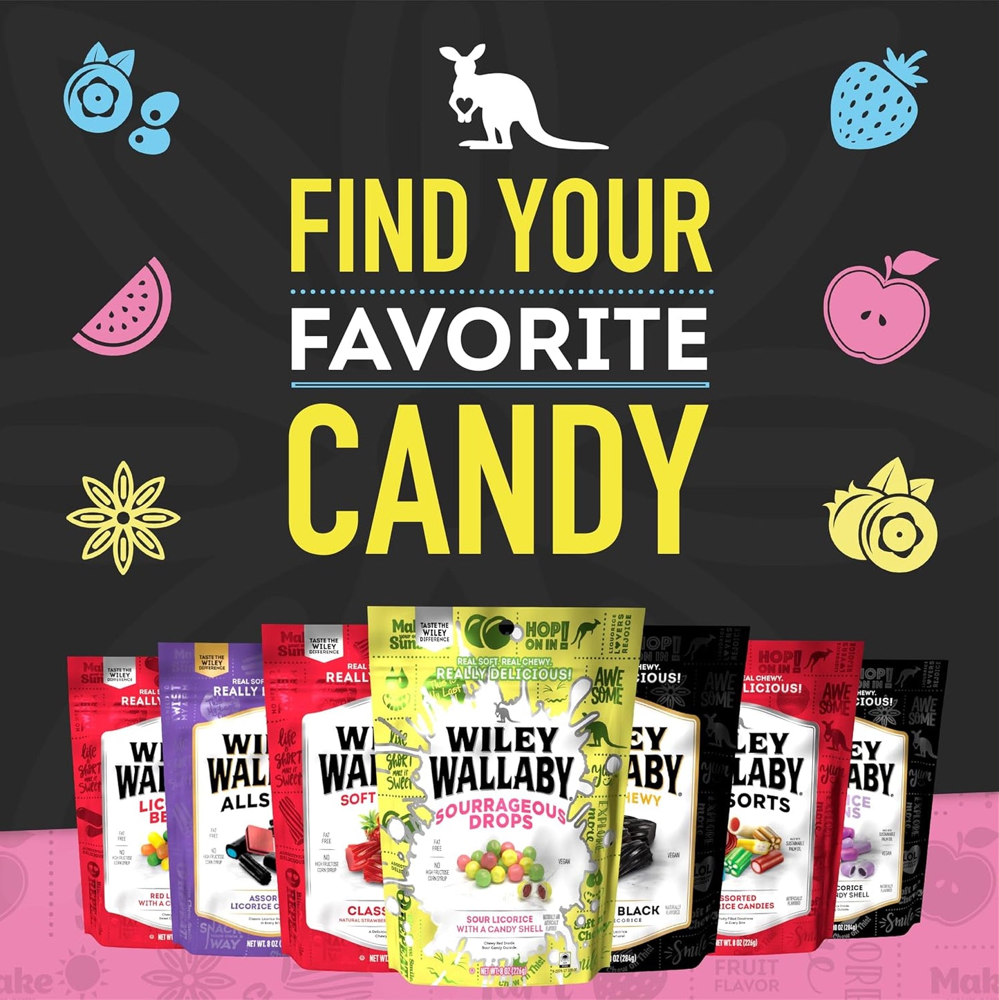 Wiley Wallaby Allsorts Assorted Black Licorice Candy, 8Oz, 1Pk