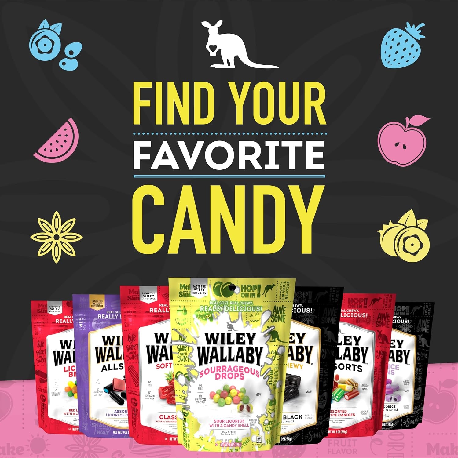 Wiley Wallaby Allsorts Assorted Black Licorice Candy, 8Oz, 1Pk