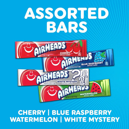 Airheads Full-Size Candy Bars, Taffy Candy Bulk Variety Pack, Individually Wrapped, 60 Count Box
