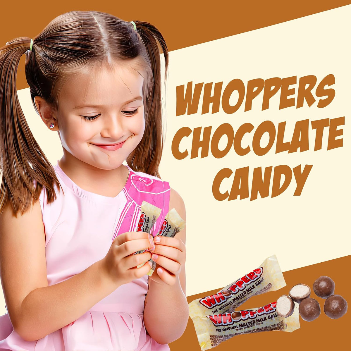 Whoopers Malted Milk Chocolate Candy Balls, 2 Lbs Bulk, Individually Wrapped Fun Size Packs, 3 Balls per Pack, Appx 130 Packs