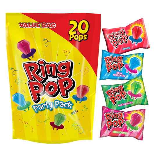 Ring Pop Lollipops - Bulk Candy Individually Wrapped Suckers Variety Party Pack- 20 Count