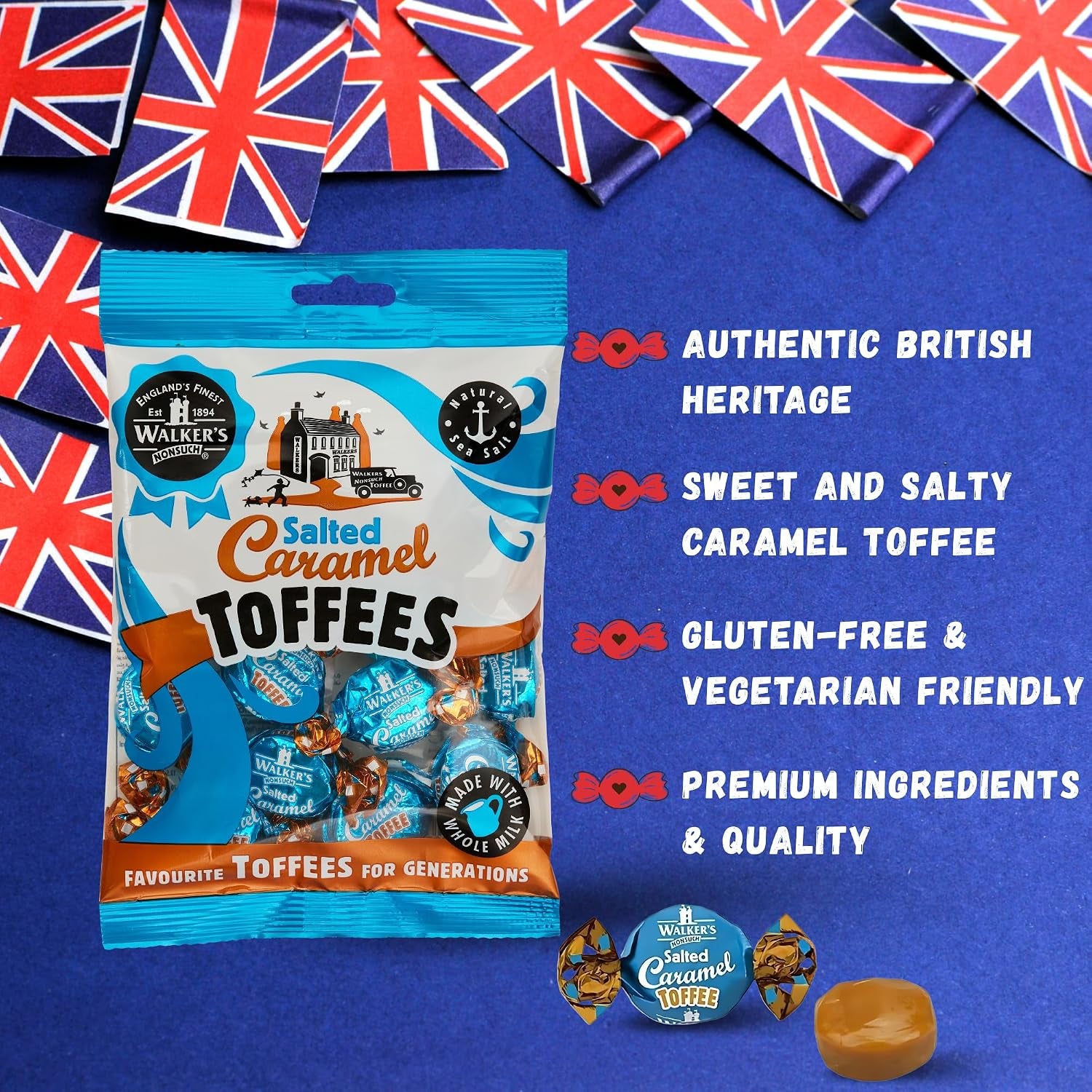 Walkers Nonsuch Salted Caramel Toffees Bag 5.29 Oz (150G) - British Chewy Butter Toffee Candy