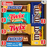 M&M'S Peanut, M&M'S Caramel, SNICKERS Original, SNICKERS Peanut Butter, TWIX Original and TWIX Salted Caramel Full Size 18 Ct Box