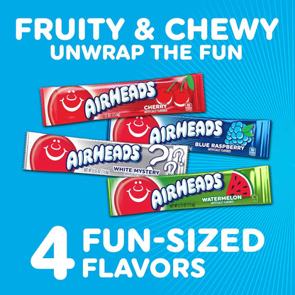 Airheads Full-Size Candy Bars, Taffy Candy Bulk Variety Pack, Individually Wrapped, 60 Count Box