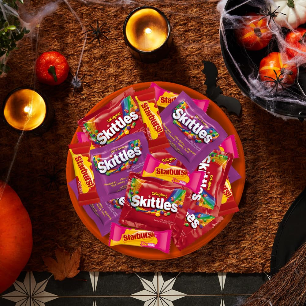 Skittles, Starburst Fun Size Chewy Candy Assorted Variety, Individually Wrapped, 32.28 Ounces