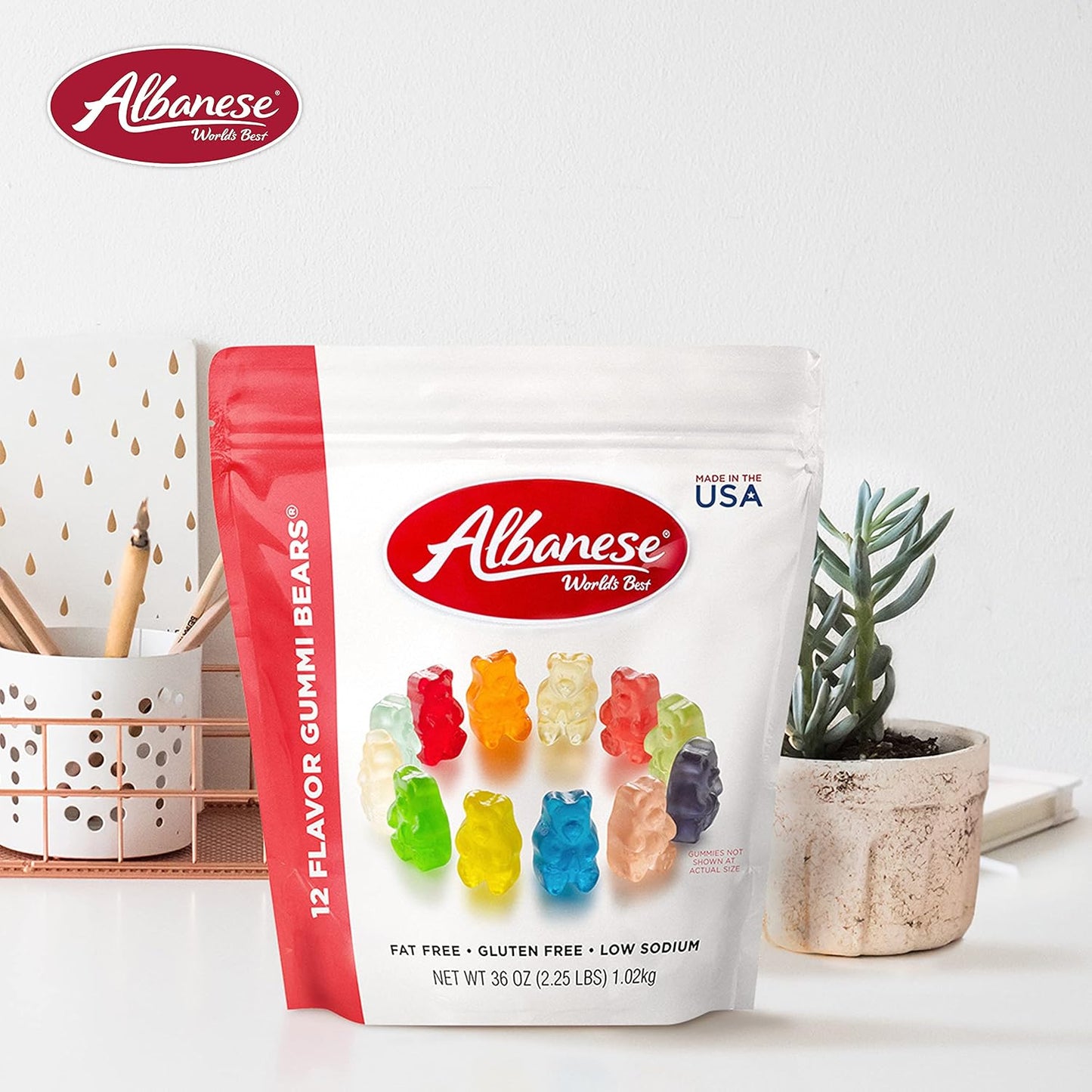 Albanese World's Best 12 Flavor Gummi Bears | 36Oz Bag of Gummy Candy | Cherry, Blue Raspberry, Mango and More