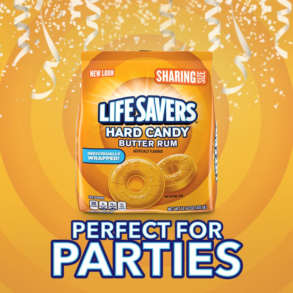 LIFE SAVERS Butter Rum Individually Wrapped Hard Candy, 14.5-Ounce Sharing Size Candy Bag (Pack of 4)