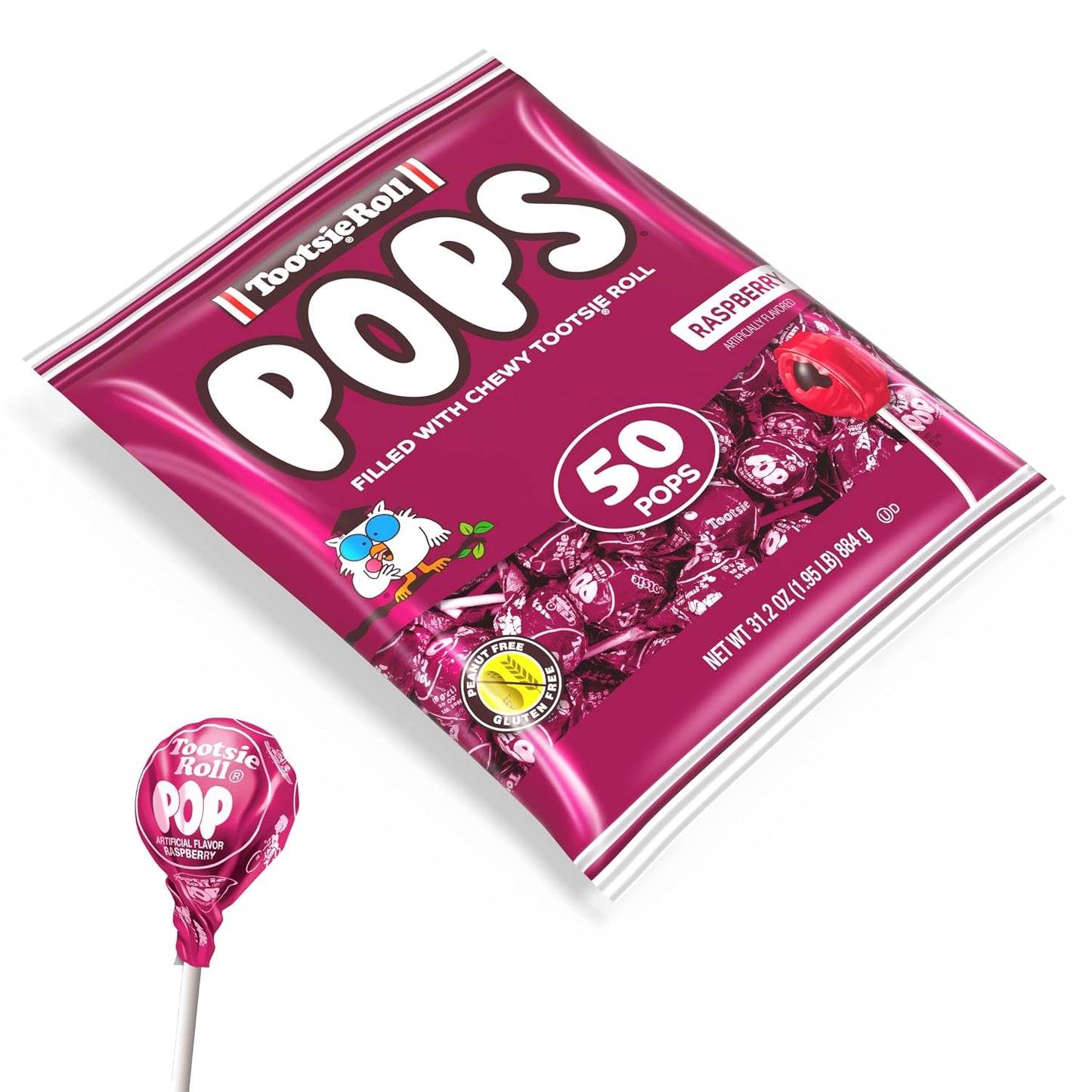 Tootsie Pops Raspberry Flavored Lollipops, 50 Count, 1.95Lb (Pack of 1)