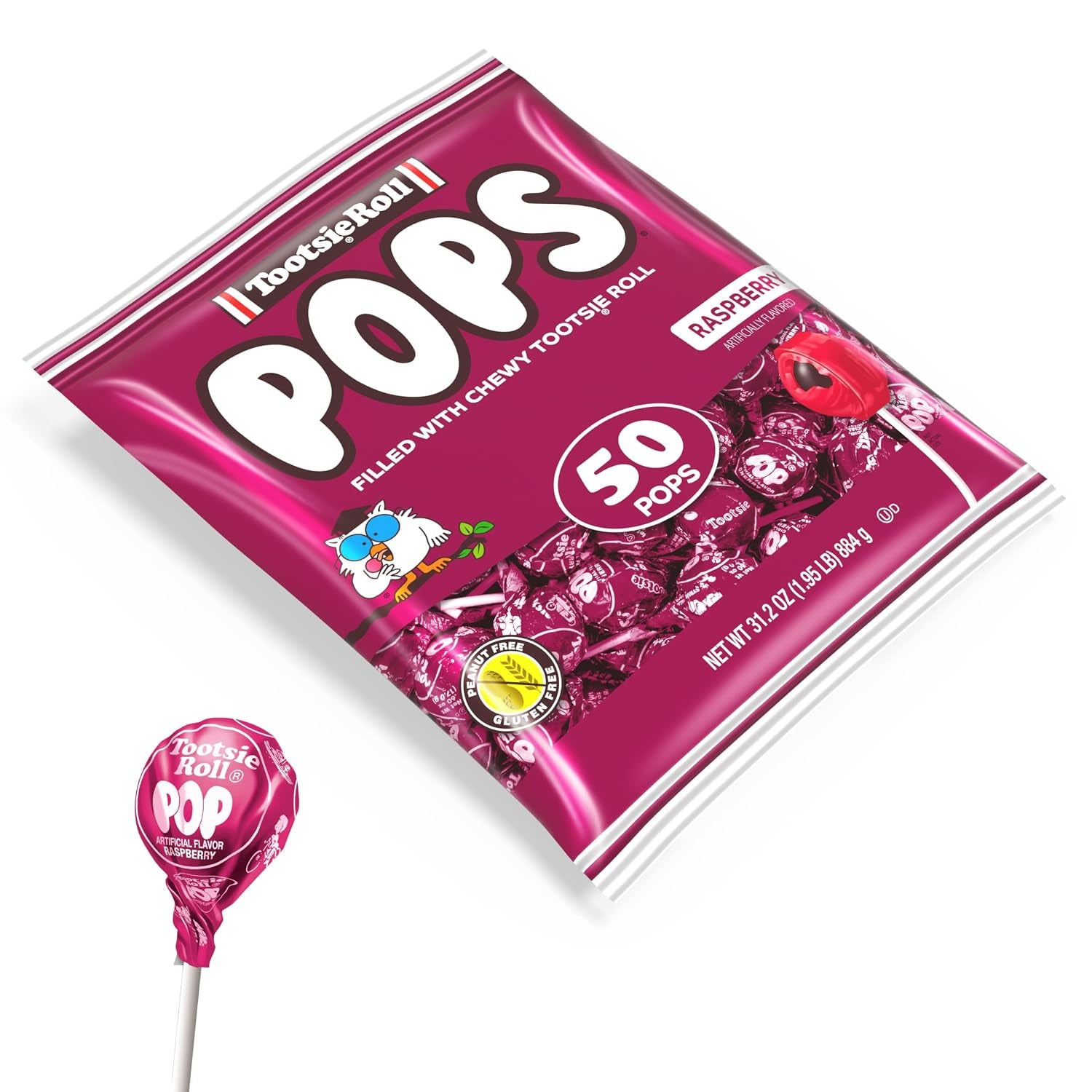 Tootsie Pops Raspberry Flavored Lollipops, 50 Count, 1.95Lb (Pack of 1)