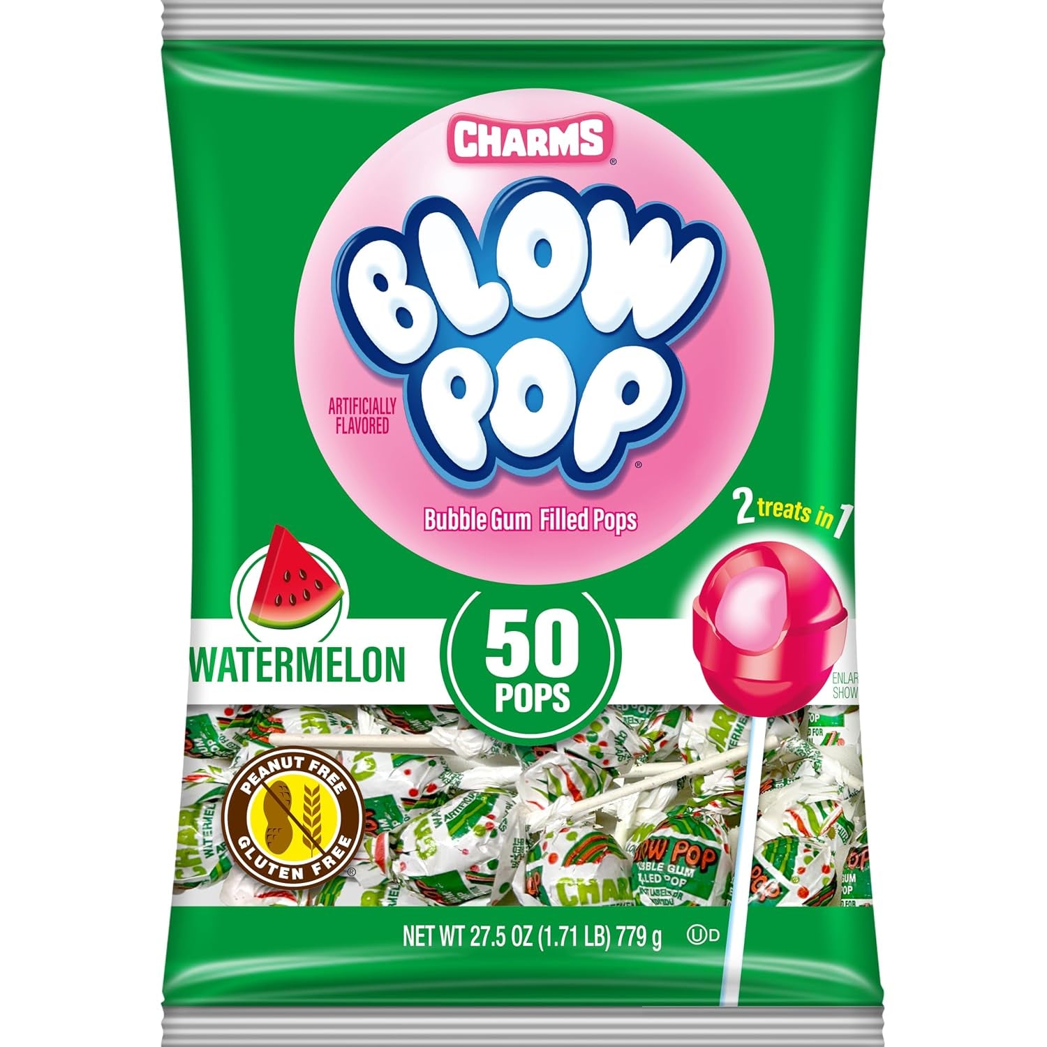 Charms Blow Pop Single Flavor Bag, Watermelon, 50 Count (Pack of 1)
